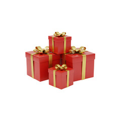 Fototapeta premium Red gift boxes with golden ribbon bow Generative AI