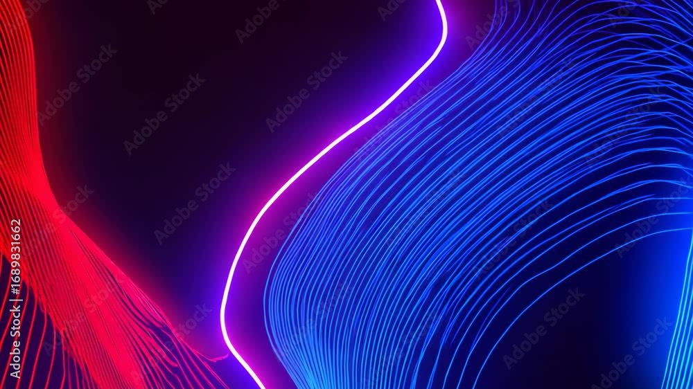 Poster vivid neon light waves with dynamic glowing lines and colorful digital flow