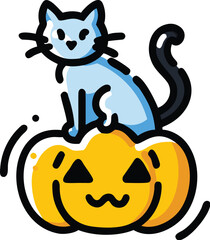 Cute cat sitting on halloween pumpkin icon festive spooky season