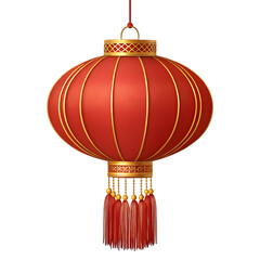 Traditional red chinese lantern with gold accents and tassels transparent background
