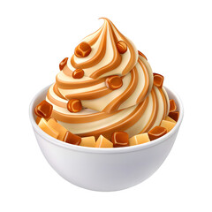 Creamy caramel swirl soft serve ice cream dessert bowl transparent background