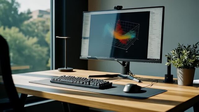 Modern Workstation with Computer Monitor and Keyboard Setup
