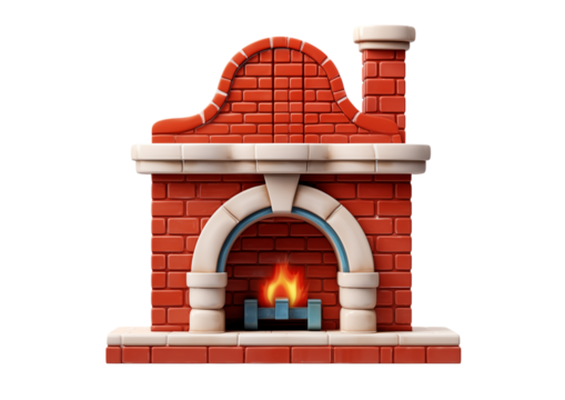 Brick Fireplace with Burning Fire transparent background png
