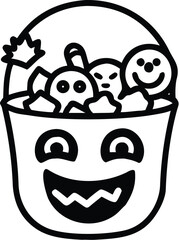 Spooky halloween candy bucket full of treats and tricks