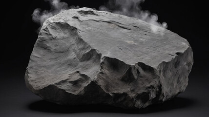 "Rock of Secrets: A Dark Stone Mass Emitting Faint Vapor Clouds in an Atmosphere of Serenity."