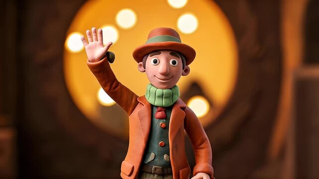 Friendly Farewell: A warm-hearted individual waves goodbye in a cozy setting, bringing joy and positive sentiment with their friendly demeanor.