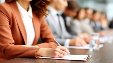 Business meeting action professionals in conference room document review corporate environment focused viewpoint