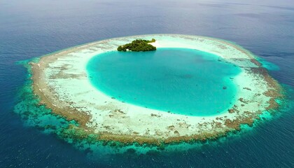 Obraz premium Aerial View of a Tropical Atoll with Turquoise Lagoon