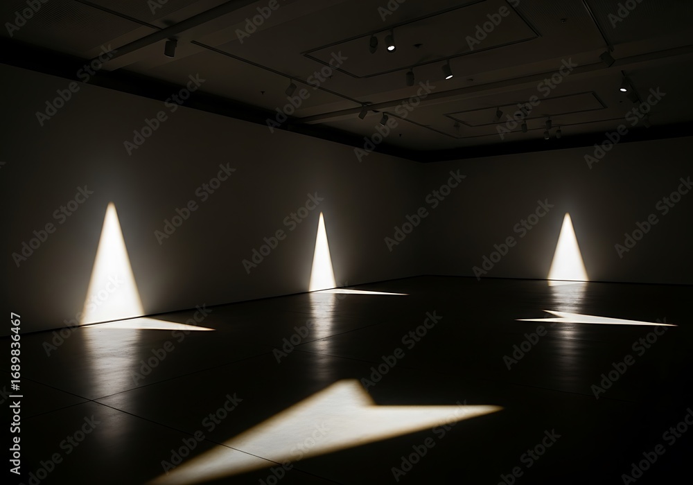 Poster illuminated room corner with contrasting light and shadow creating geometric shapes and highlighting