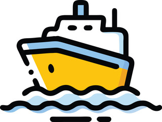 Modern cruise ship sailing on wavy blue water icon
