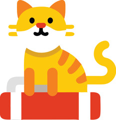 Cute orange cat character sitting on red object simple graphic
