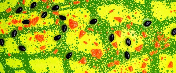 Vector illustration of a watermelon background with black seeds, vibrant and juicy,  minimal,  simple