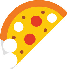 Delicious slice of pizza with toppings and missing bite icon