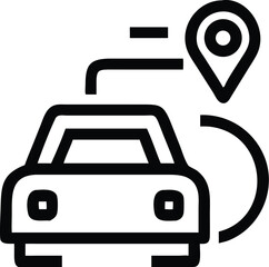 Car Navigation Icon – Vehicle with Location Pin and Route in Bold Line Style