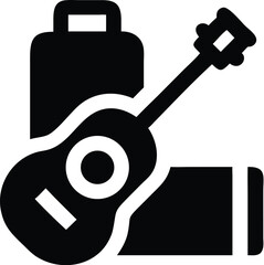 Travel and Music Icon – Guitar and Luggage Symbol in Bold Style