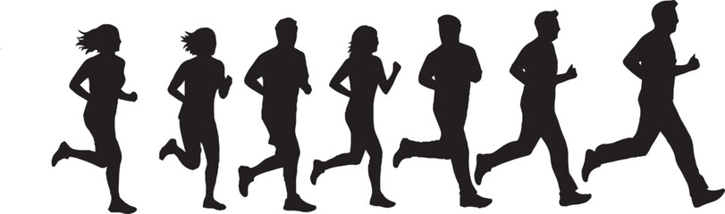 Diverse Group of Running People Silhouettes Vector Illustration