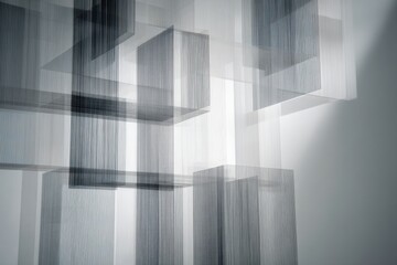 Obraz premium Abstract composition of layered translucent cubes creating depth and light play in a contemporary architectural setting