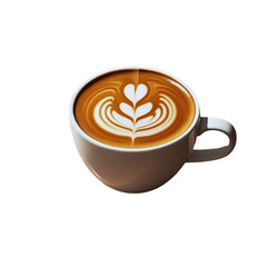 A brown ceramic cup of hot coffee with a heart is an isolated vector illustration with steam rising
