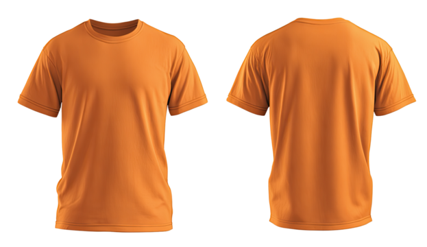 Front and back views of a plain, orange t-shirt