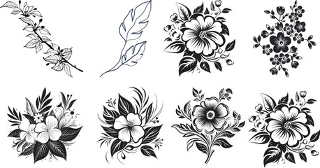 Fototapeta premium set of black and white flowers