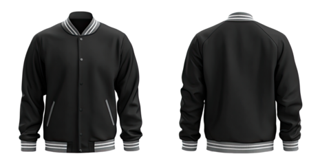 Black varsity jacket, front and back views.  Detailed 3D model (2)