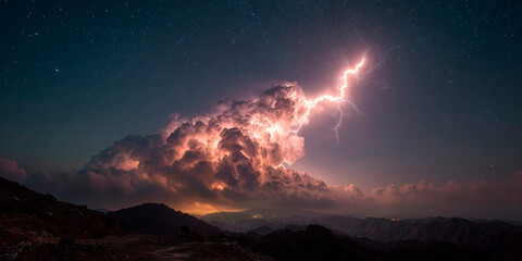 Tormenta eléctrica en el cielo nocturno.