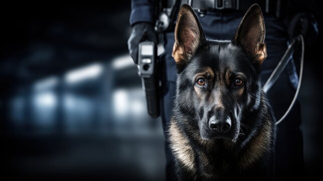 Police dog training exercises urban environment action photography nighttime close-up k9 unit focus