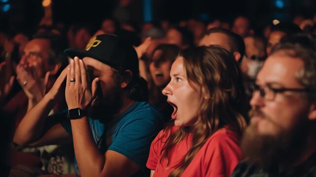 Laughing audience enjoying live comedy show or theater performance event