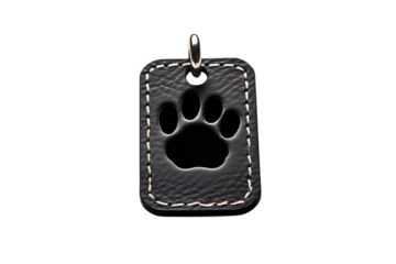 Elegant Black Leather Pet ID Tag with Paw Print transparent background png