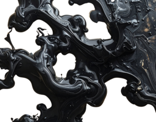 Close-Up of Black Ink Slowly Spreading on Paper – Artistic PNG