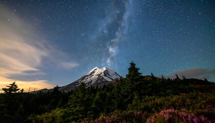 Night Sky Over Snowy Mountain