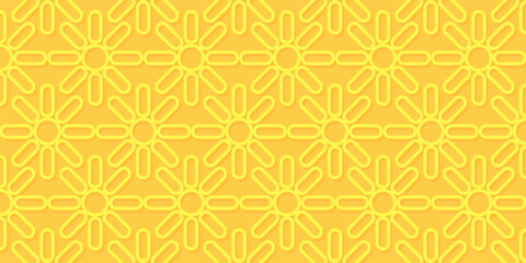 Seamless summer textured yellow background with flower icons. Design for banners, posters, greeting cards, social media.
