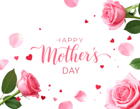 Elegant Happy Mother’s Day Calligraphy with Flowers and Hearts – Flat Lay PNG - Powered by Adobe