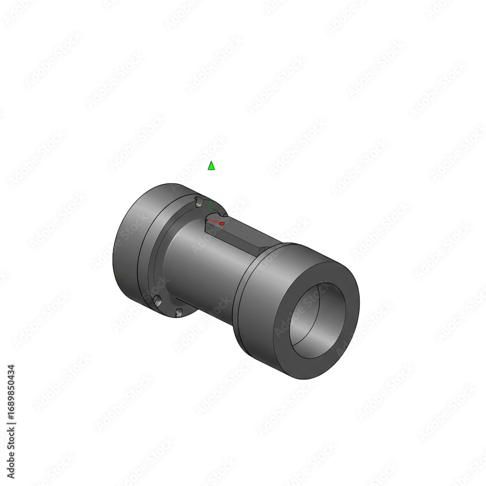 Fototapete A detailed computer-aided design rendering of a complex mechanical component, featuring a flanged cylinder and a precision-machined keyway for industrial use.