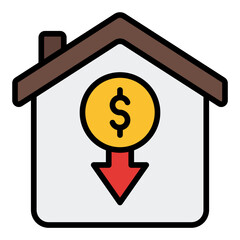 Real estate drop icon. Property decline symbol. Housing crisis and economy downturn collection. Filled Line Icon
