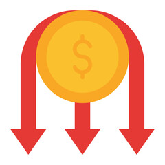 Currency devaluation icon. Money decline symbol. Inflation and economy crisis collection. Flat Icon