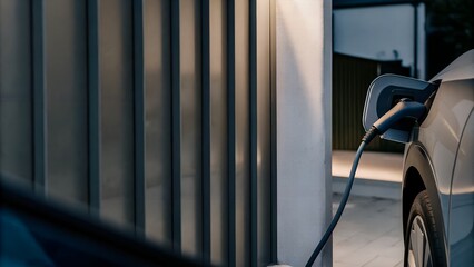 EV charging port close-up at night
