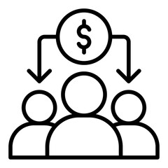 Divided icon. Split finance symbol. Business separation and economic division collection. Outline Icon