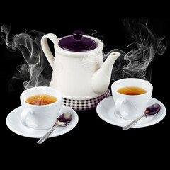 cup of tea with lemon and sugar or Green Simple Traditional Minimalist India Tea Drink 