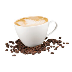 cup of coffee with beans or Black Yellow Minimalist Coffee Beans 