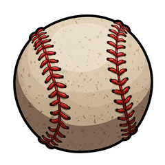 A detailed, classic illustration of a single baseball with iconic red stitching, isolated on a transparent background, showcasing a slightly worn texture.