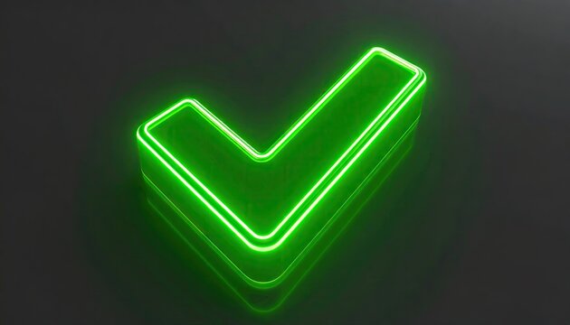 3D Neon Green Checkmark Icon on Dark Background