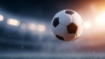 ball flying toward camera with blurred background stadium lights