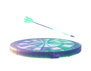 2. Minimalist Studio Shot of Darts Target with Single Green Arrow – Front View PNG
