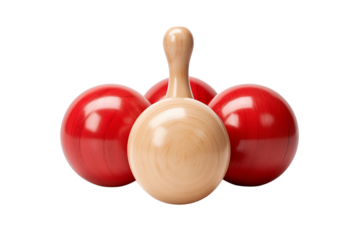 Wooden Striker and Red Balls: Classic Billiards Arrangement transparent background png