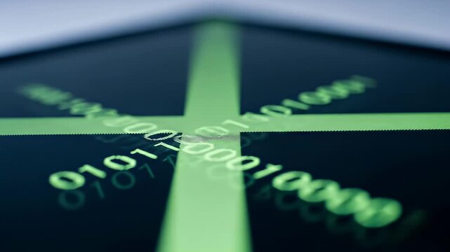 Abstract Digital Data Visualization with Green Lines and Binary Code