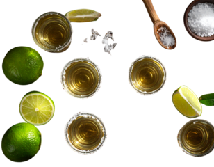    1. Tequila Shot Glasses with Lime Slices and Salt – Flat Lay PNG   2. Minimalist