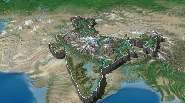 3D Map of India with Terrain Relief.