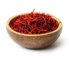 Fototapeta premium saffron thread in the wooden plate, isolated on the white background.