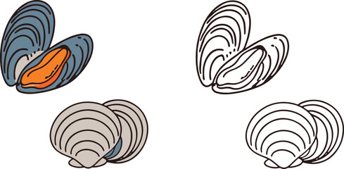 Shellfish Duo Mussel and Scallop Vector Art